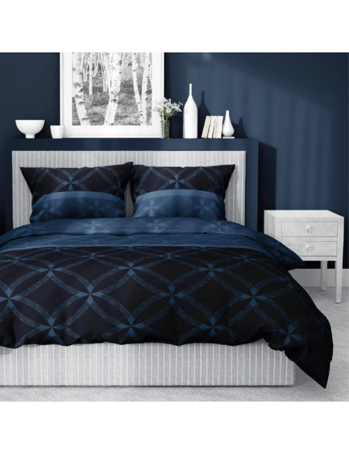 Komplet pościeli bawełnianej 160x200 ornament granat-czarny + 2x poszewka 4679 A