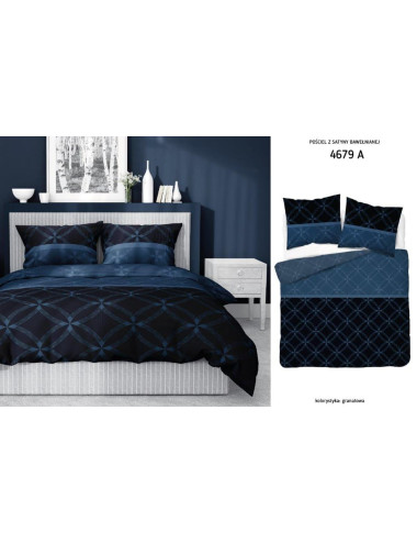 Komplet pościeli bawełnianej 160x200 ornament granat-czarny + 2x poszewka 4679 A - 5