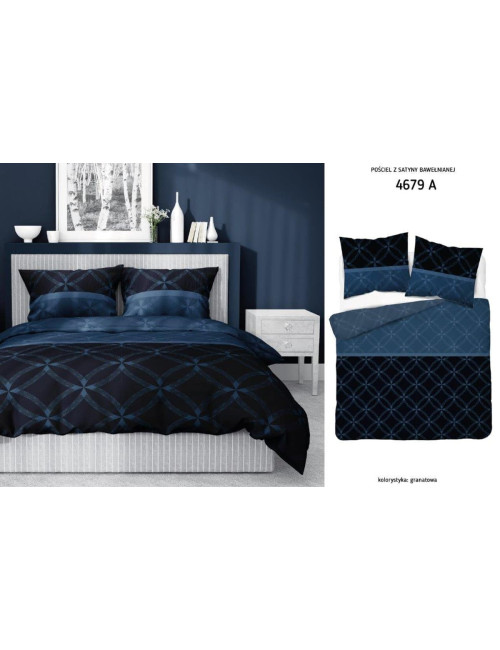 Komplet pościeli bawełnianej 160x200 ornament granat-czarny + 2x poszewka 4679 A