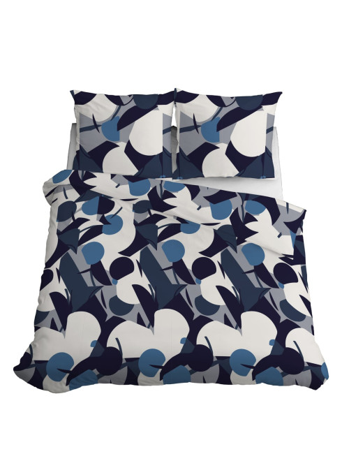 Komplet pościeli bawełnianej 160x200 ornament biel-niebieski-granat-czarny + 2x poszewka 4199 B