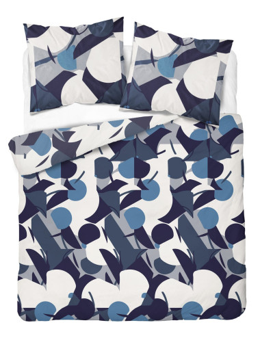 Komplet pościeli bawełnianej 160x200 ornament biel-niebieski-granat-czarny + 2x poszewka 4199 B