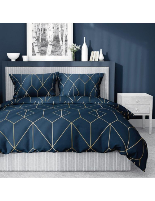 Komplet pościeli bawełnianej 160x200 ornament linie złoto-granat+ 2x poszewka 4602 B