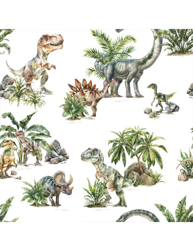 Tkanina zasłonowa dinozaury biały 001