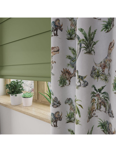 Tkanina zasłonowa dinozaury biały 001