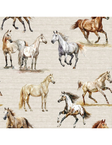 Tkanina zasłonowa konie beż 004