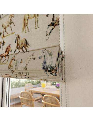 Tkanina zasłonowa konie beż 004