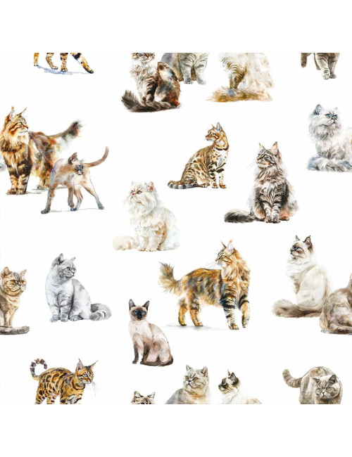 Tkanina zasłonowa kociaki biały 001