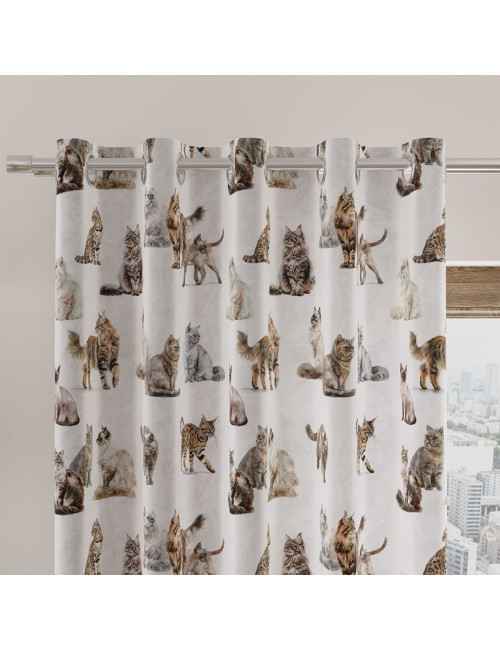 Tkanina zasłonowa kociaki biały 001