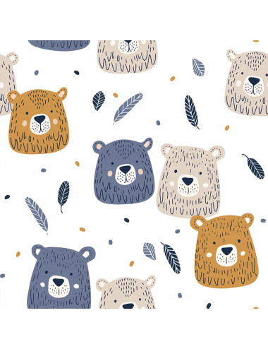 Tkanina zasłonowa misie niebieski 002