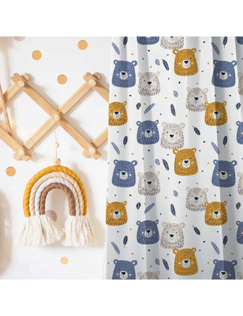 Tkanina zasłonowa misie niebieski 002