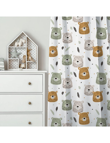 Tkanina zasłonowa misie beżowo zielone 001