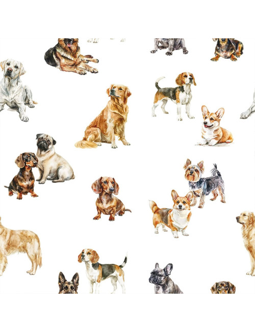 Tkanina zasłonowa misie psiaki biały 001