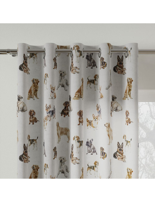 Tkanina zasłonowa misie psiaki biały 001